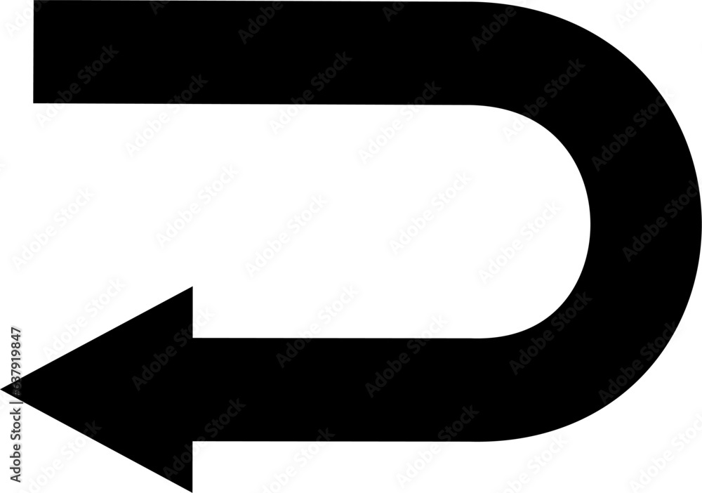 Fototapete black go back return arrow icon, simple vector u turn shape pointer flat design pictogram concept ve