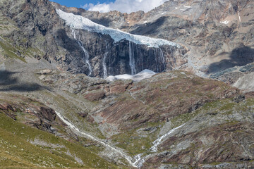 Il ghiacciaio Fellaria in Valmalenco ad Agosto 2023, Lombardia, Italia