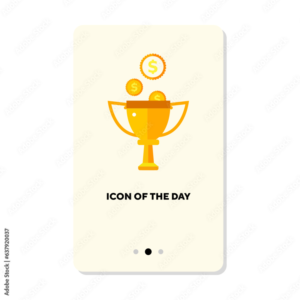 Poster golden cup with coins flat vector icon. cup prize isolated sign. money and finance concept. vector i