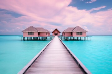 Travel destination, buildings, soft colored water. Beautiful illustration picture. Generative AI