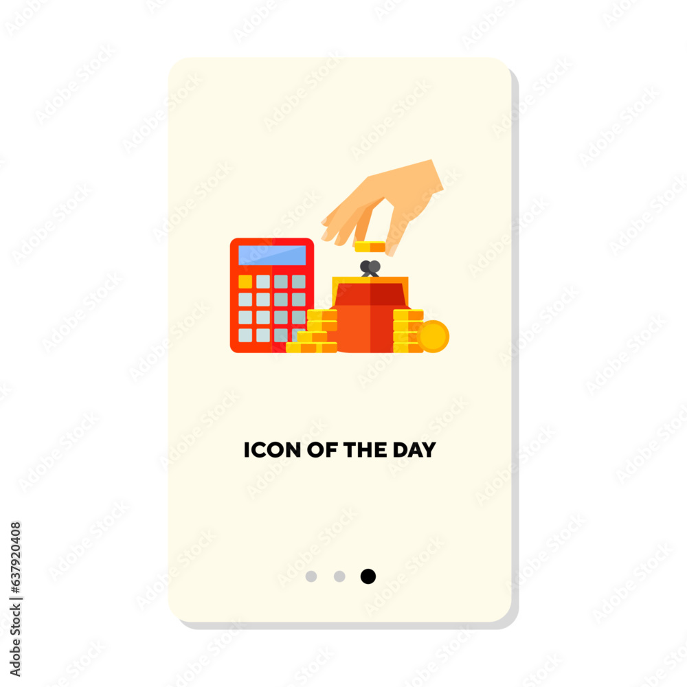 Poster counting money flat vector icon. coin in hand, calculator isolated sign. money and finance concept. 