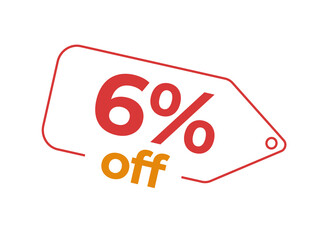 6, 6%, 6% OFF, 6% de desconto, Desconto OFF, Promoção, etiqueta de desconto, etiqueta de preço