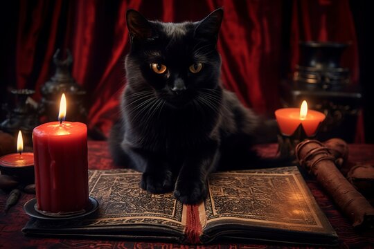 Black cat, witch art. Beautiful illustration picture. Generative AI