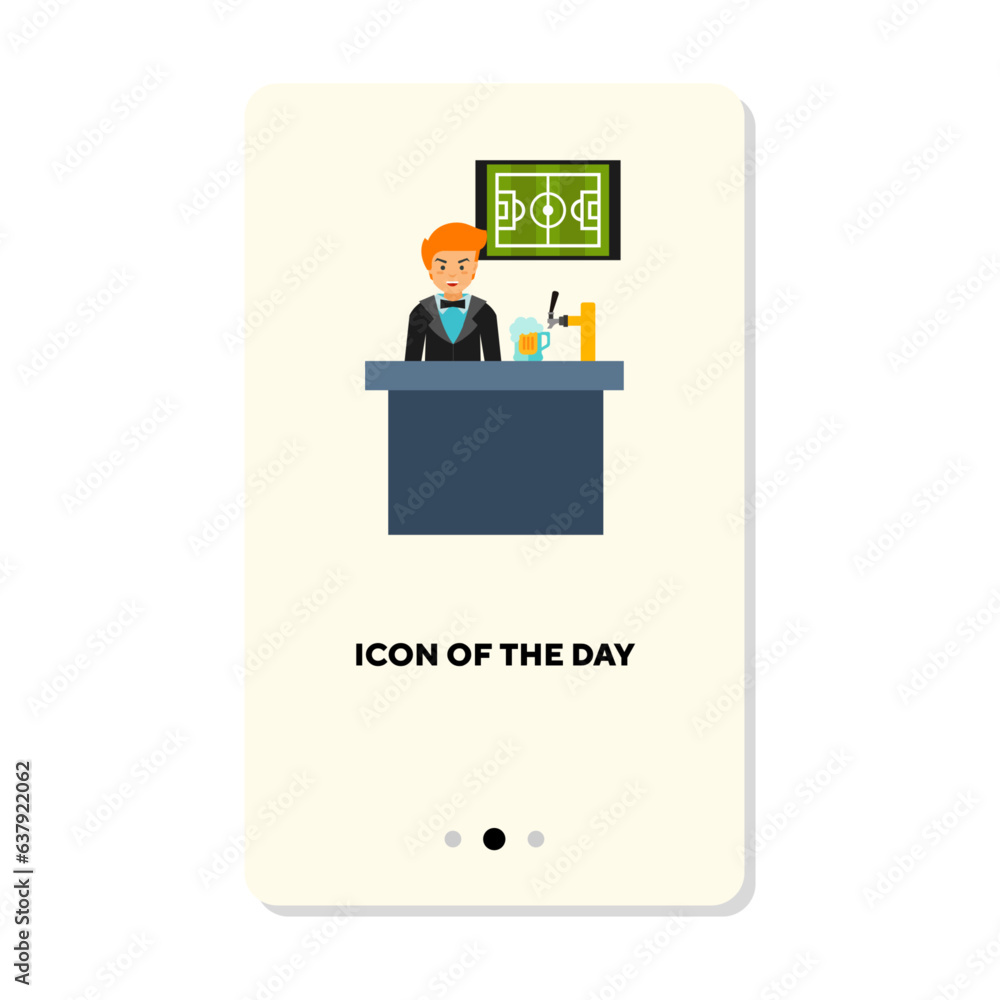 Poster beer bar flat icon. bartender at bar isolated vector sign. beverage and leisure concept. vector illu