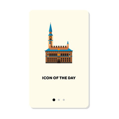 Copenhagen City Hall flat icon. Copenhagen construction isolated vector. Sightseeing and tourism concept. Vector illustration symbols or elements for web design and apps