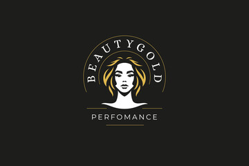 Beauty woman portrait blonde hair minimalist silhouette fashion logo design template vector flat