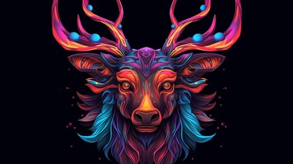 a hip colorful Red deer head design with a futuristic.Generative AI - obrazy, fototapety, plakaty