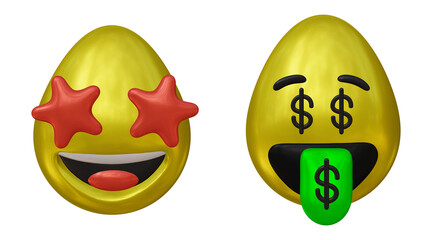 Set of emoji or emoticon in 3d rendering isolated on transparent background for facial expression and social media concept