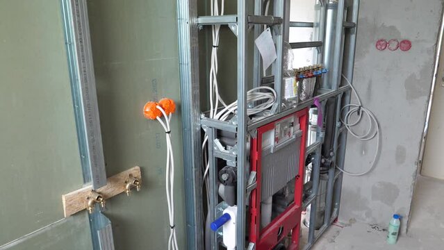 Construction site, installation of a sanitary system - modular construction
