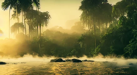 Fototapeten beautiful amazon river with mist in a beautiful sunrise © Marco