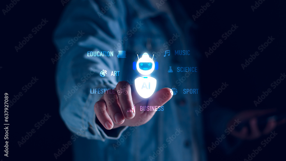 Poster chatbot chat concept ai, artificial intelligence. businessman using technology smart robot ai, enter