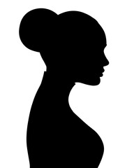 silhouette of a girl with red lipstick on her lips and retro hairstyle, profile on a white background
