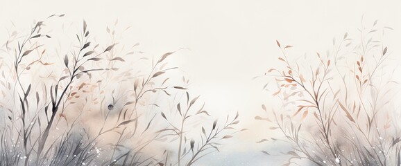 Winter background with watercolor-style branches and texture., muted colored banner, card. - obrazy, fototapety, plakaty