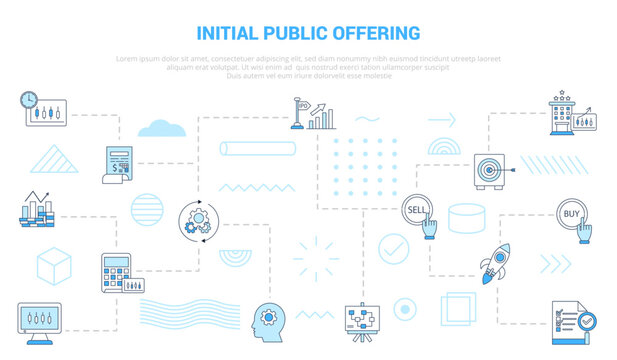 ipo initial public offering concept with icon set template banner with modern blue color style
