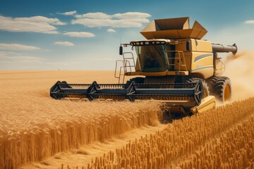 Combine in the field. Grain deal concept. Hunger and food security of the world.