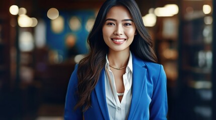 Obraz premium Portrait of a business woman in blue suit in clean background