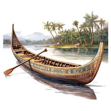 Ancient Cannoe Watercolor Illustration 