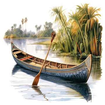 Ancient Cannoe Watercolor Illustration 