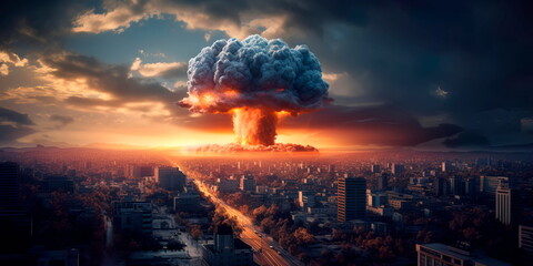 nuclear explosion and its consequences on the city , Generative AI - obrazy, fototapety, plakaty