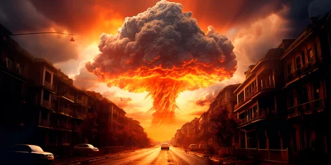 Fotobehang nuclear explosion and its consequences on the city , Generative AI © Лилия Захарчук
