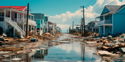 coastal town battered by the relentless force of a powerful hurricane, highlighting the impacts of extreme weather events. Generative AI - obrazy, fototapety, plakaty