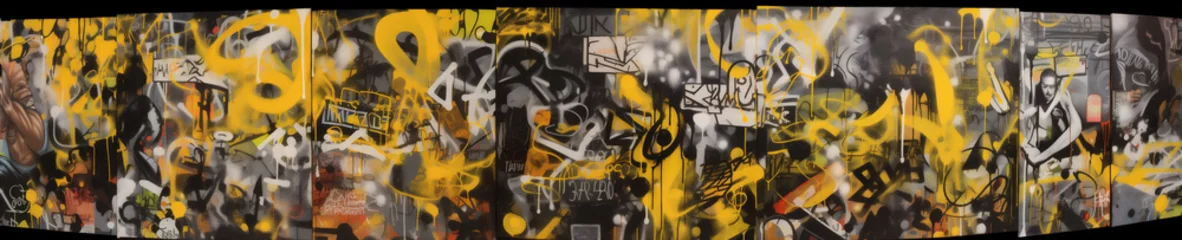 Papier Peint photo Graffiti banner urban wall spray paint background yellow colourful art colorful graffiti. Generative AI.