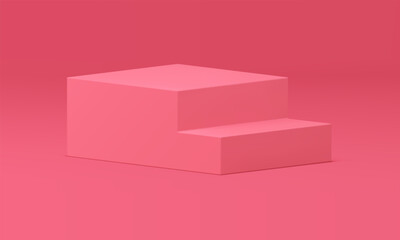 3d podium pink staircase with steps elegant isometric platform realistic vector illustration