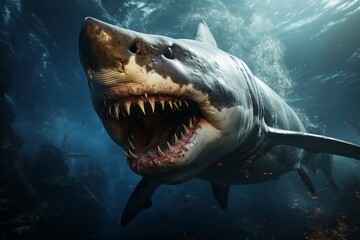 Great white shark underwater. Beautiful illustration picture. Generative AI