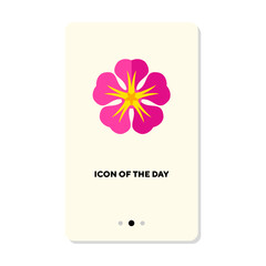 Pink flower with vibrant petals flat icon. Vertical sign or vector illustration of beautiful fragrant blossom. Flora, nature, decoration, spring or summer concept for web design and apps