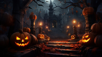 Mystical Halloween Tribute. Pumpkin Fantasy Illustration