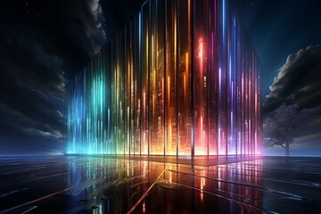 Ethereal celestial neon city. Beautiful illustration picture. Generative AI
