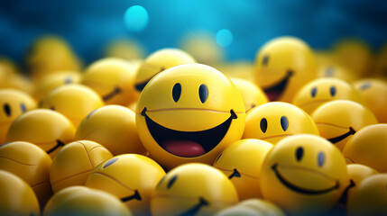Cheerful Yellow 3D Similes. Expressing Happiness on World Smile Day