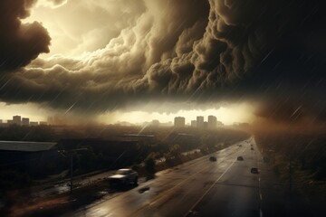 Extreme weather in the big city. Beautiful illustration picture. Generative AI