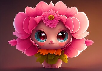 Animal cute of flower illustration Generative Ai