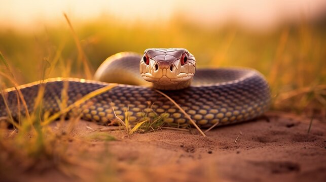 Animal wildlife photography snake with natural background in the sunset view, AI generated image