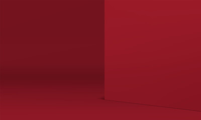 Red 3d showroom empty promo studio minimalist with wall backdrop realistic vector