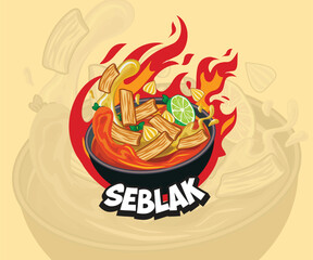 Seblak Food hand-drawn. Indonesian food  Seblak illustration with a cartoon style