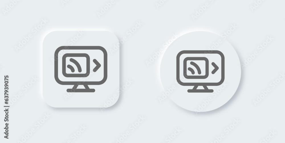 Poster screen mirroring line icon in neomorphic design style. wireless display signs vector illustration.