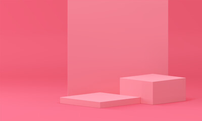 3d podium pink showcase elegant platform mock up for cosmetic product show realistic vector
