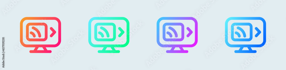 Aufkleber screen mirroring line icon in gradient colors. wireless display signs vector illustration.