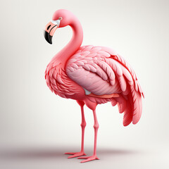 A cute 3d cartoon flamingo bird white background