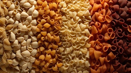 Generative AI, Variety of types, colors and shapes of Italian pasta, texture background