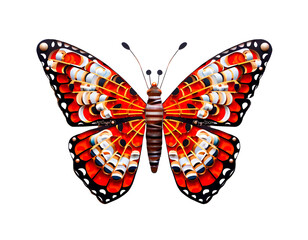 Butterfly isolated on white backdrop, top view, realistic illustration, generative ai