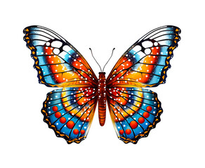 Butterfly isolated on white backdrop, top view, realistic illustration, generative ai