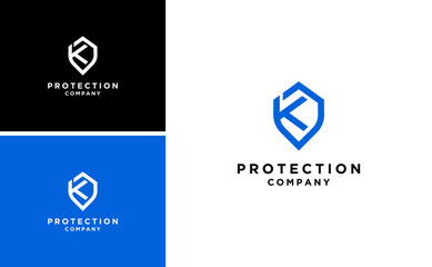 Protection Shield Logo Design With Letter K And Security Vector
