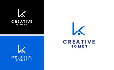 Creative  Letter K Roof Home Logo Design