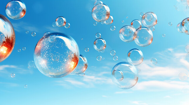 Abstract wallpaper background with flying colorful bubbles on copyspace background