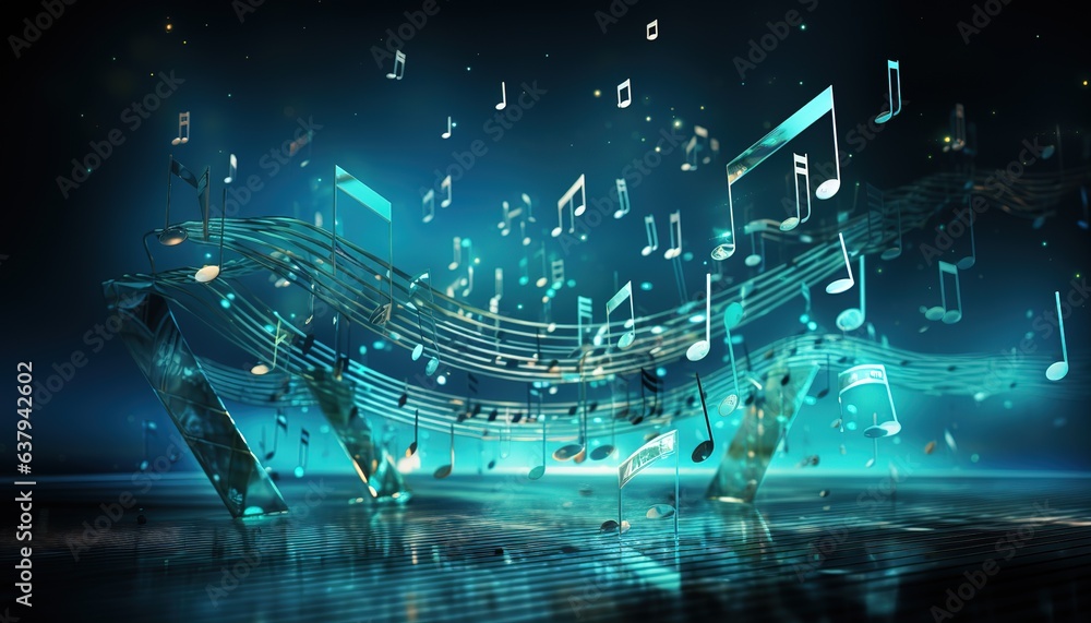 Poster sound waves oscillating with the glow of light, abstract technology background