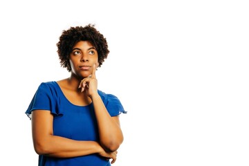 Young african american guy thinking about something over white background.