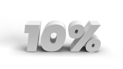 10% white 3d number on transparent background. Perspective. Isolated